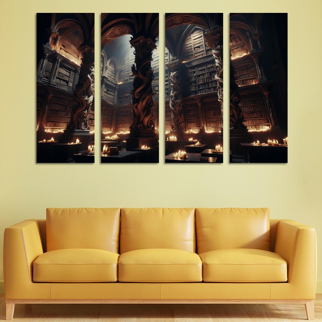 Phantom Library Enchanted Shelves of Darkness 4 Piece HD Modern Canvas Panels-Original Frame