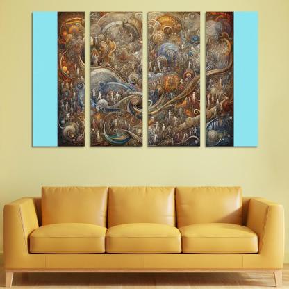 Interwoven Stories of Existence 4 Piece HD Modern Canvas Panels-Original Frame