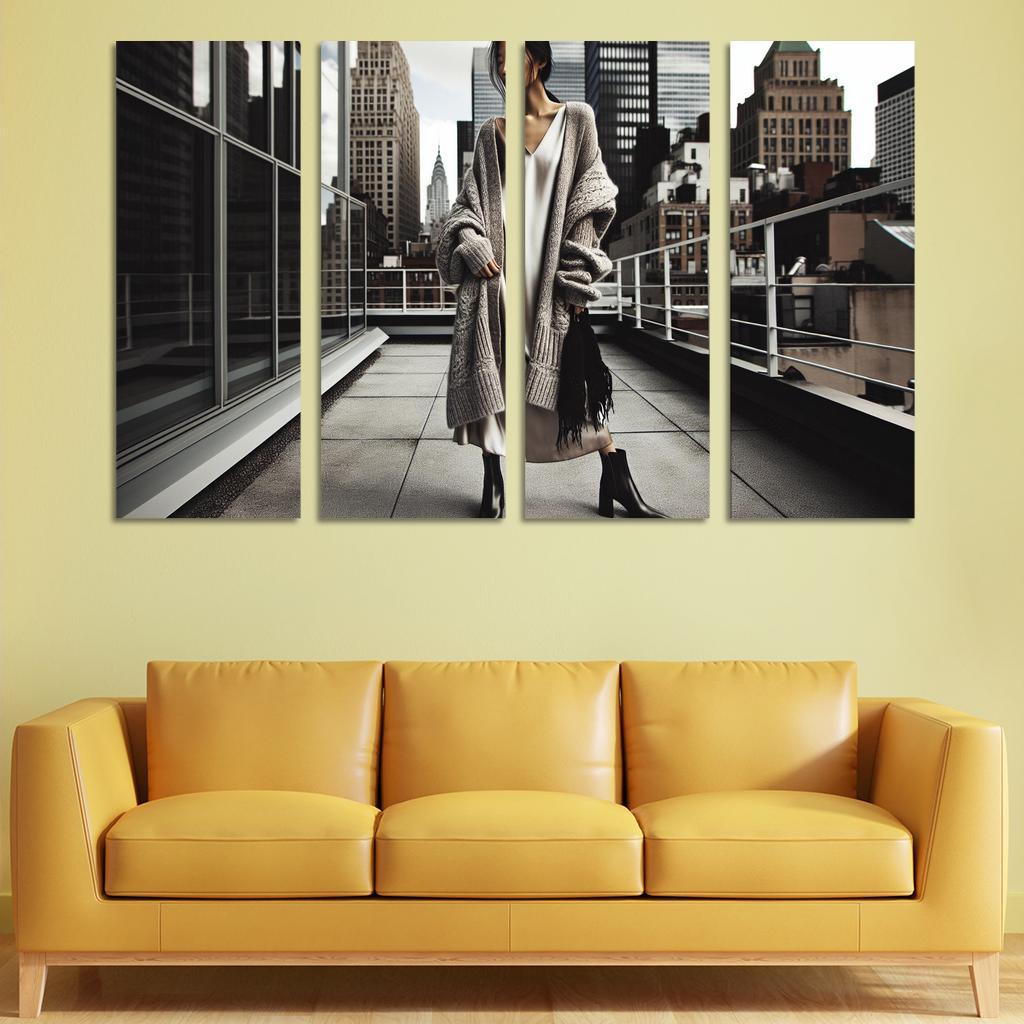 Layered Textures Combining Fabrics 4 Piece HD Modern Canvas Panels-Original Frame