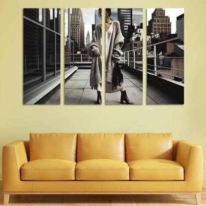 Layered Textures Combining Fabrics 4 Piece HD Modern Canvas Panels-Original Frame