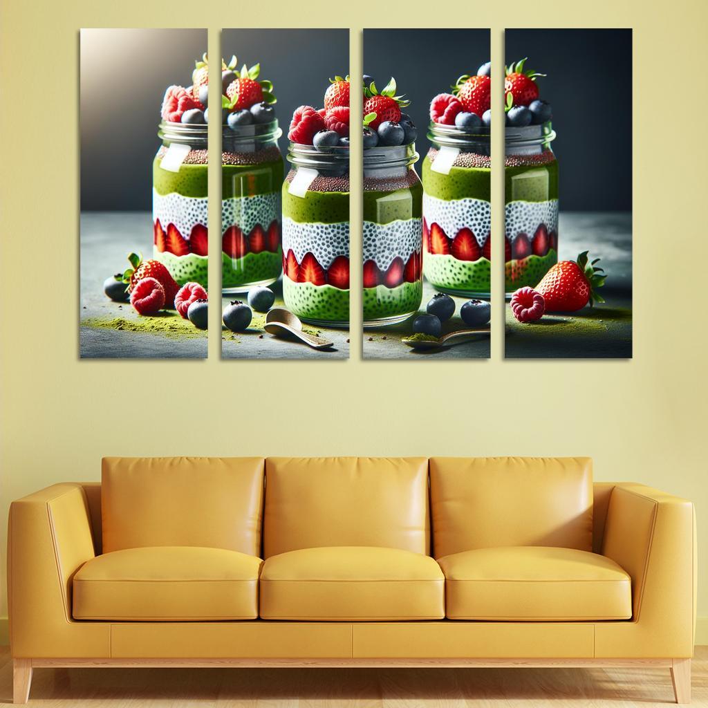 Matcha Chia Seed Pudding 4 Piece HD Modern Canvas Panels-Original Frame