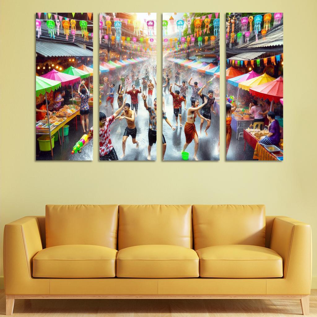 Songkran Water Festival Canvas Paintings Frame