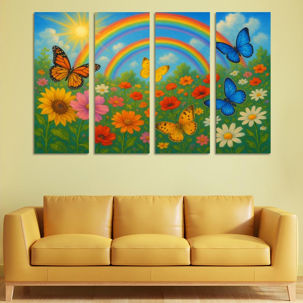 Rainbow Garden - Magical Nature Scene Framed Paintings