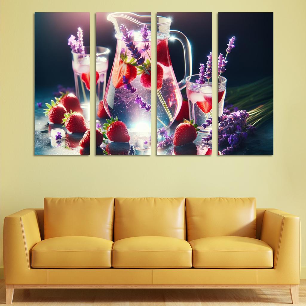 Strawberry Lavender Infused Water 4 Piece HD Modern Canvas Panels-Original Frame