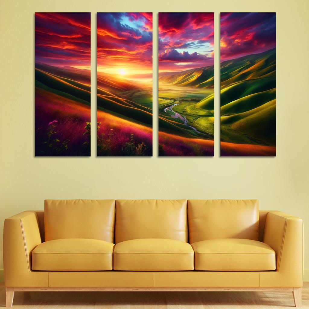 The Golden Horizon Of Dusk Valley Custom Paintings Frame