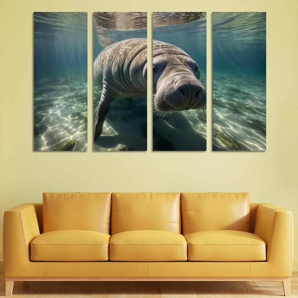 The Gentle Manatee In Calm Waters Framed Paintings