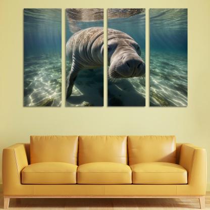 The Gentle Manatee In Calm Waters Framed Paintings