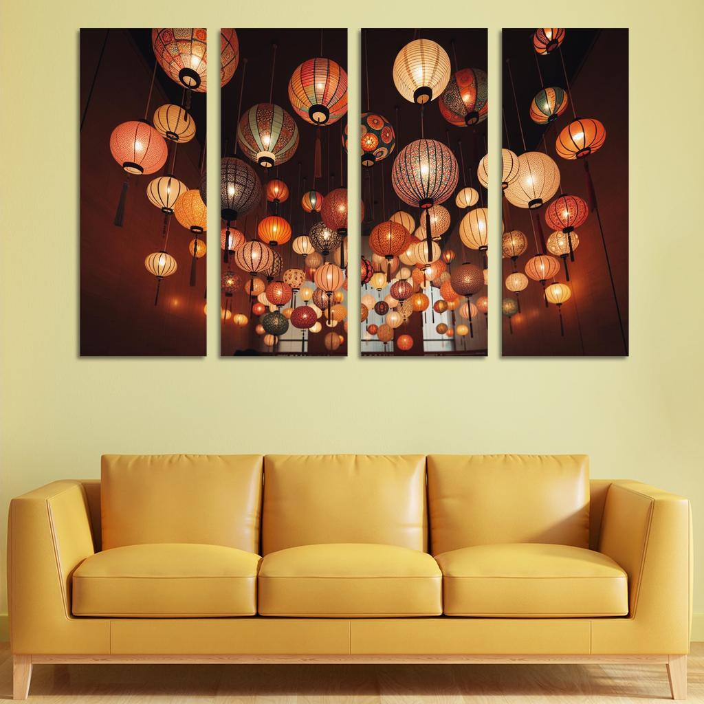 Whimsical Paper Lanterns 4 Piece HD Modern Canvas Panels-Original Frame