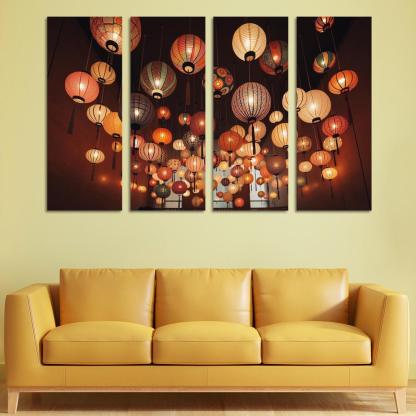 Whimsical Paper Lanterns 4 Piece HD Modern Canvas Panels-Original Frame