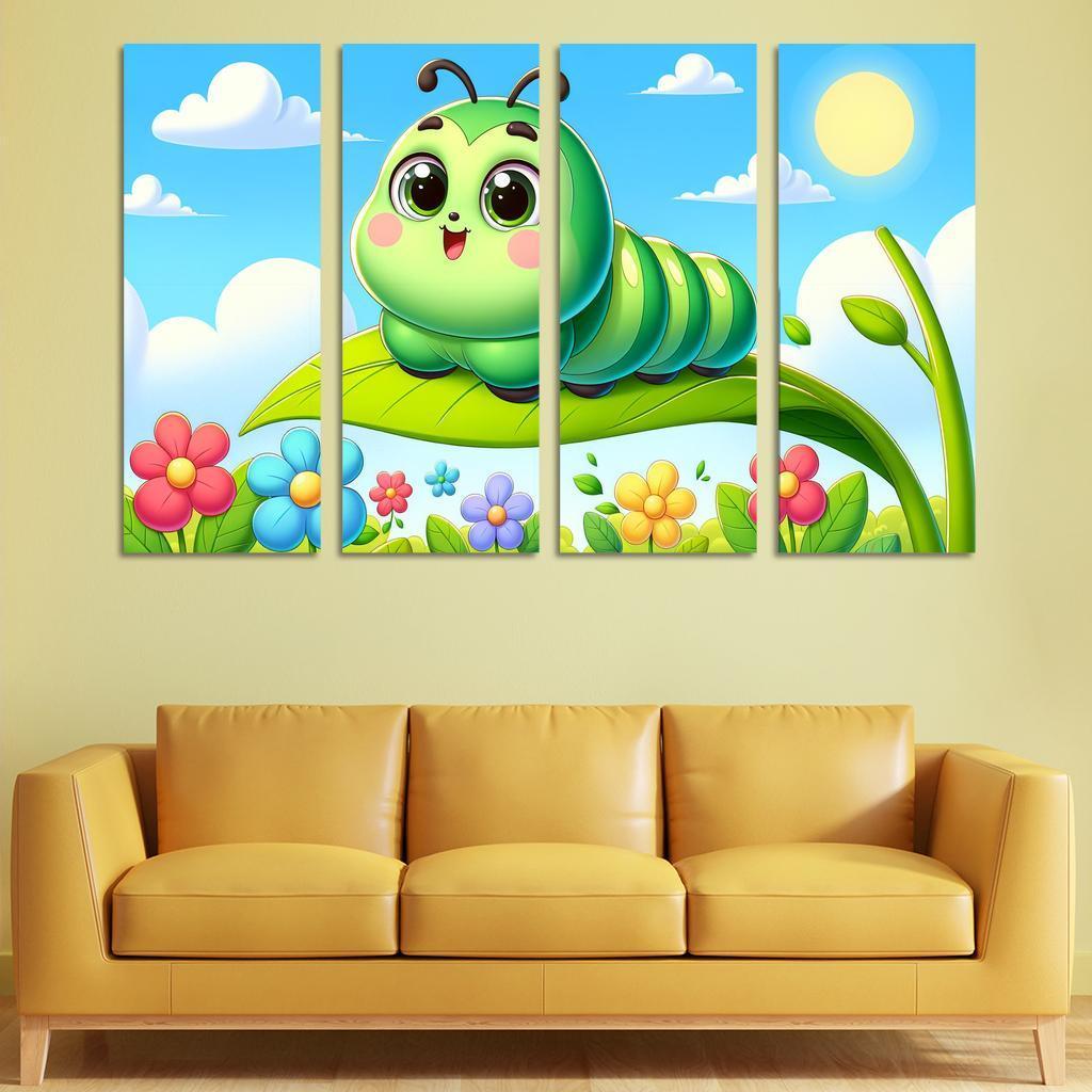 Cuddly Caterpillar Journey 4 Piece HD Modern Canvas Panels-Original Frame