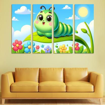 Cuddly Caterpillar Journey 4 Piece HD Modern Canvas Panels-Original Frame