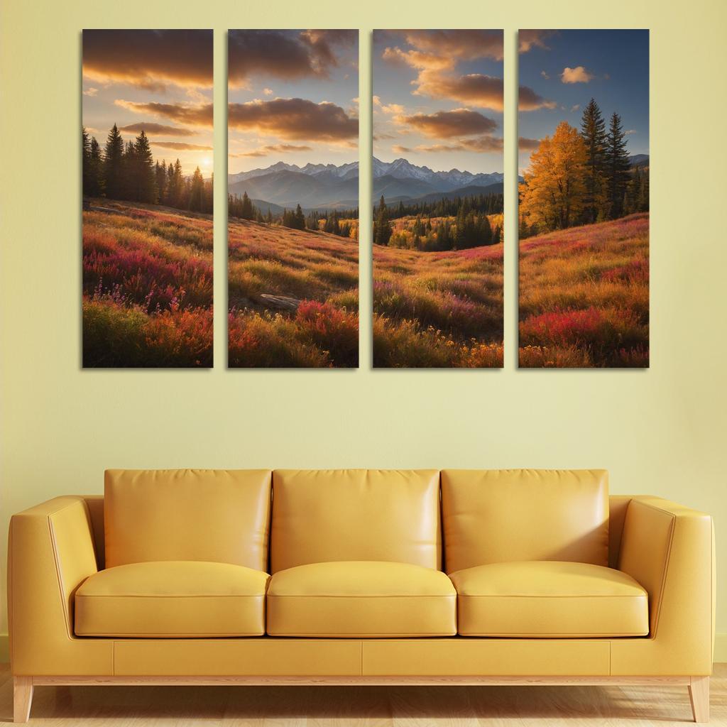 The Radiant Colors of Autumn Meadow 4 Piece HD Modern Canvas Panels-Original Frame