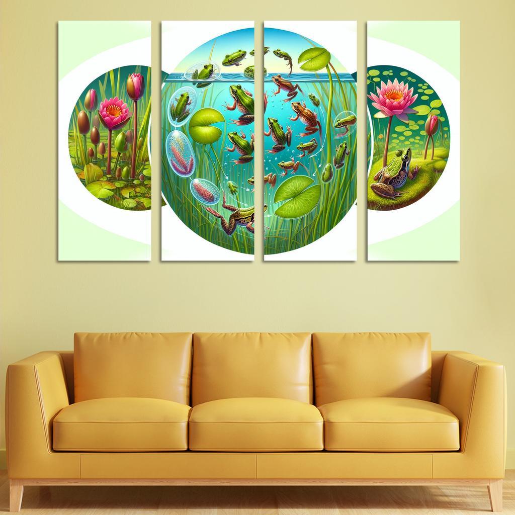 The Remarkable Life Cycle of Frogs 4 Piece HD Modern Canvas Panels-Original Frame