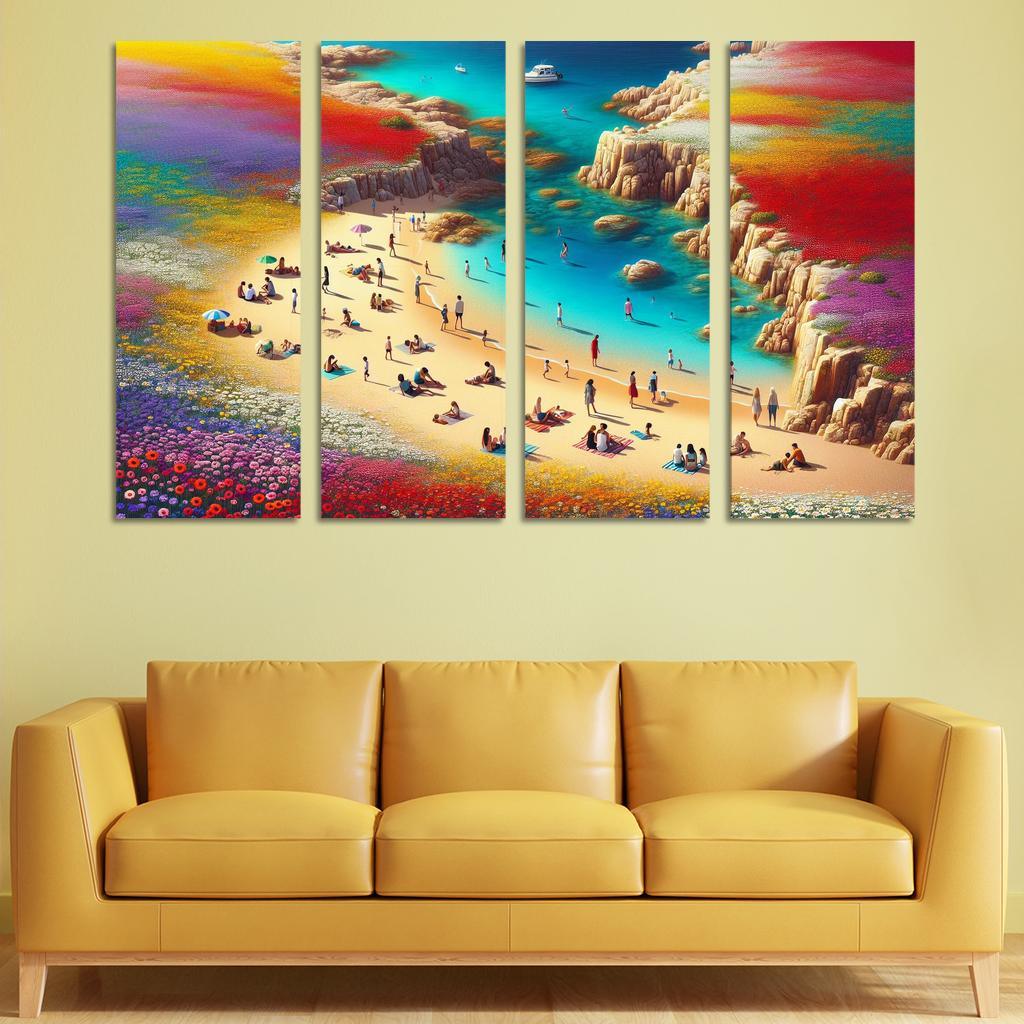 Coastal Wildflower Beach Modern Paintings Frame