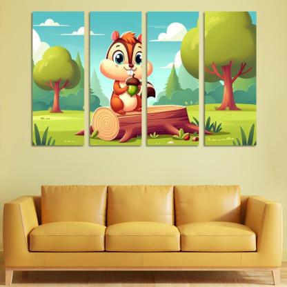 Cheeky Chipmunk 4 Piece HD Modern Canvas Panels-Original Frame