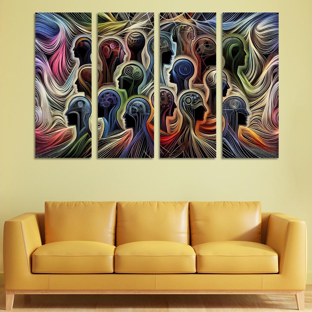 Threads of Resilience Art on Mental Health Awareness 4 Piece HD Modern Canvas Panels-Original Frame