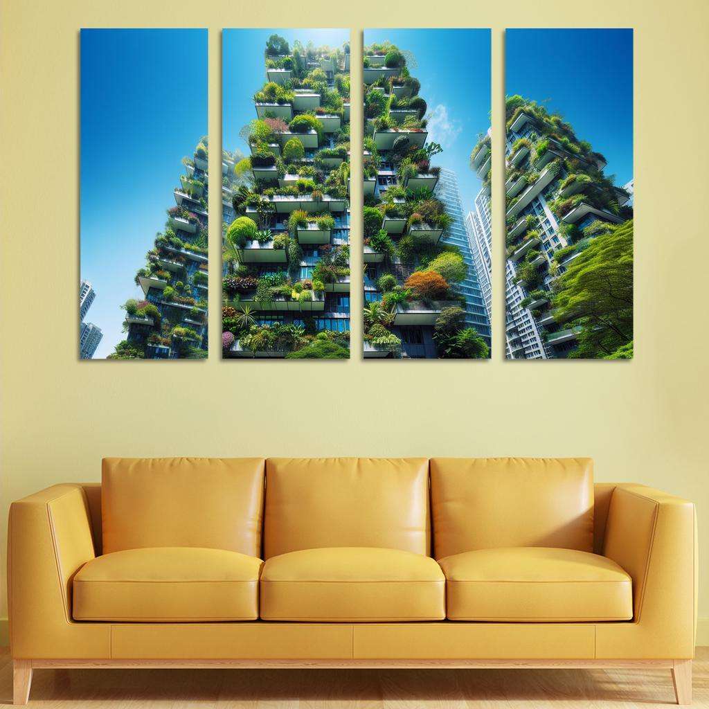 Vertical Forest Towers 4 Piece HD Modern Canvas Panels-Original Frame