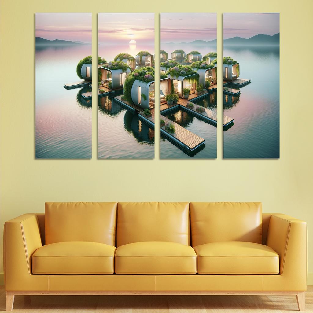 Floating Community Pods 4 Piece HD Modern Canvas Panels-Original Frame