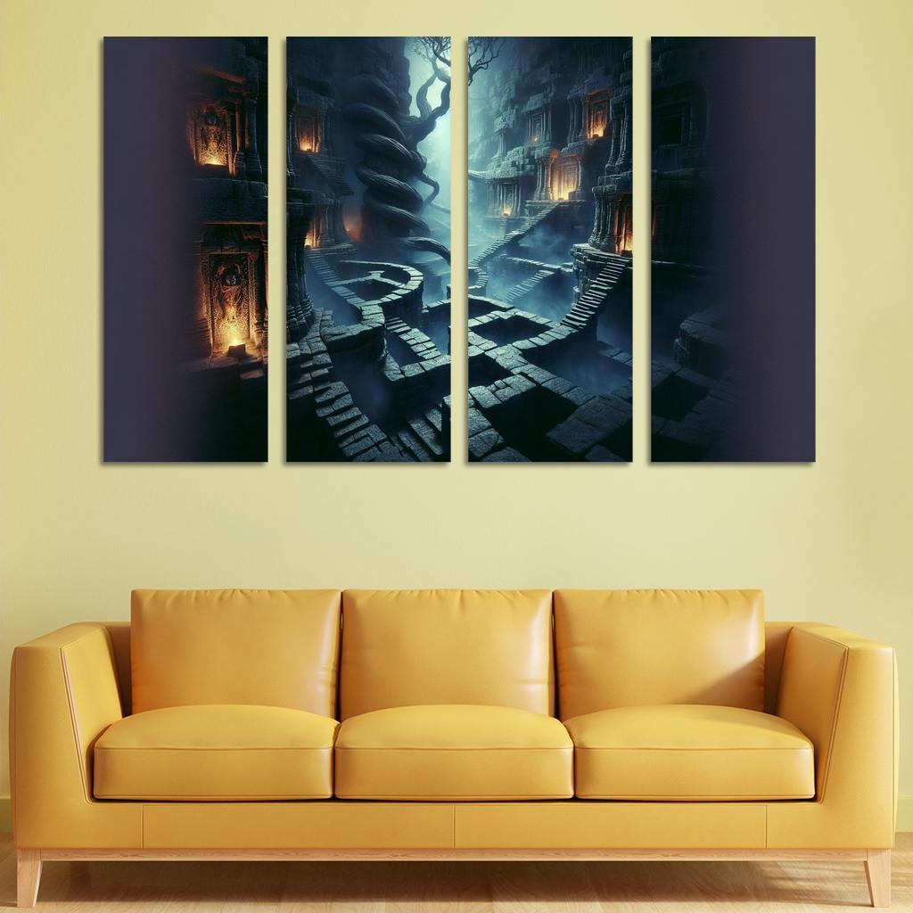 Eclipsed Labyrinth The Maze of Shadows 4 Piece HD Modern Canvas Panels-Original Frame
