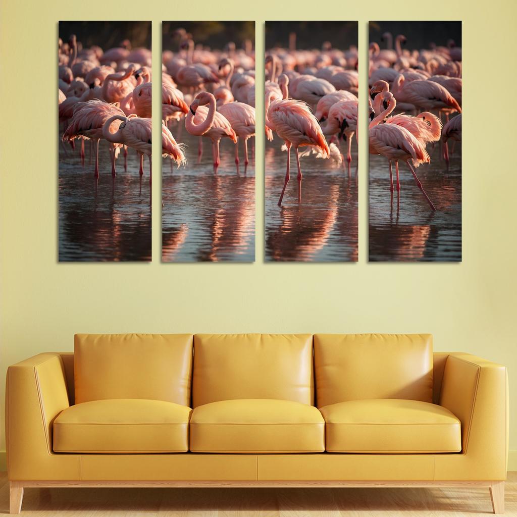 The Graceful Flamingo In Shallow Waters Framed Paintings
