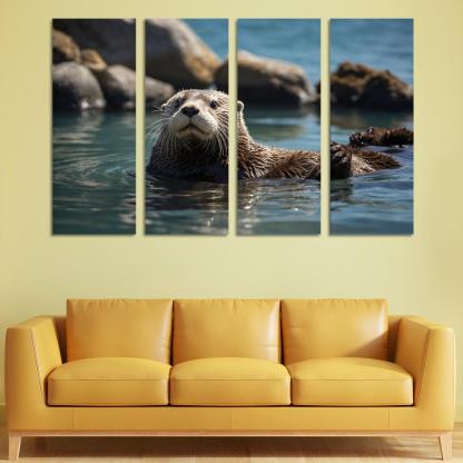 The Playful Sea Otter In Coastal Waters Canvas Paintings Frame