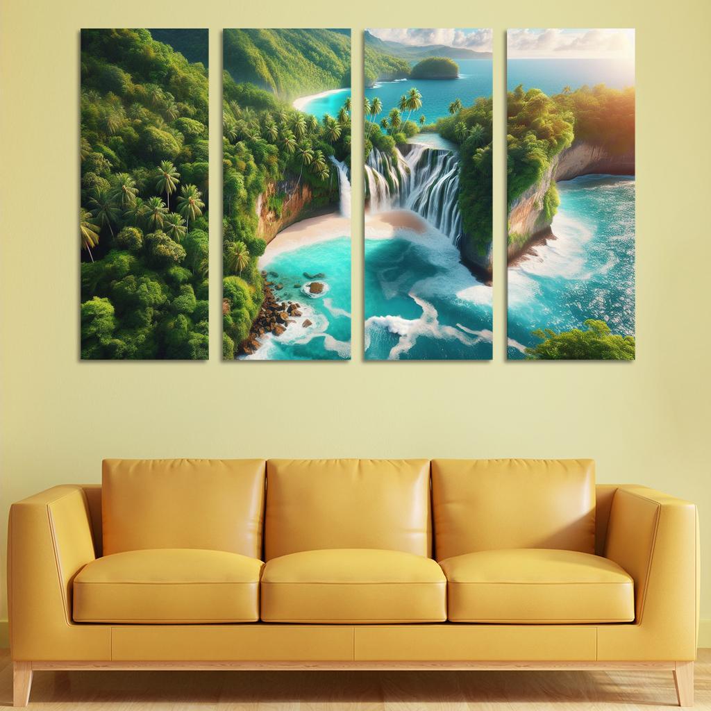Cascading Waterfall Beach Custom Paintings Frame