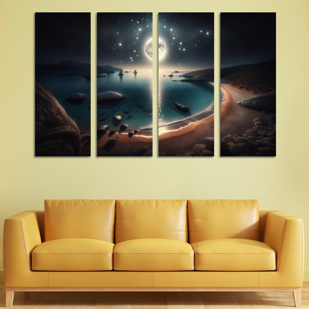 Moonlit Harbor A Coastal Retreat for Stargazers 4 Piece HD Modern Canvas Panels-Original Frame