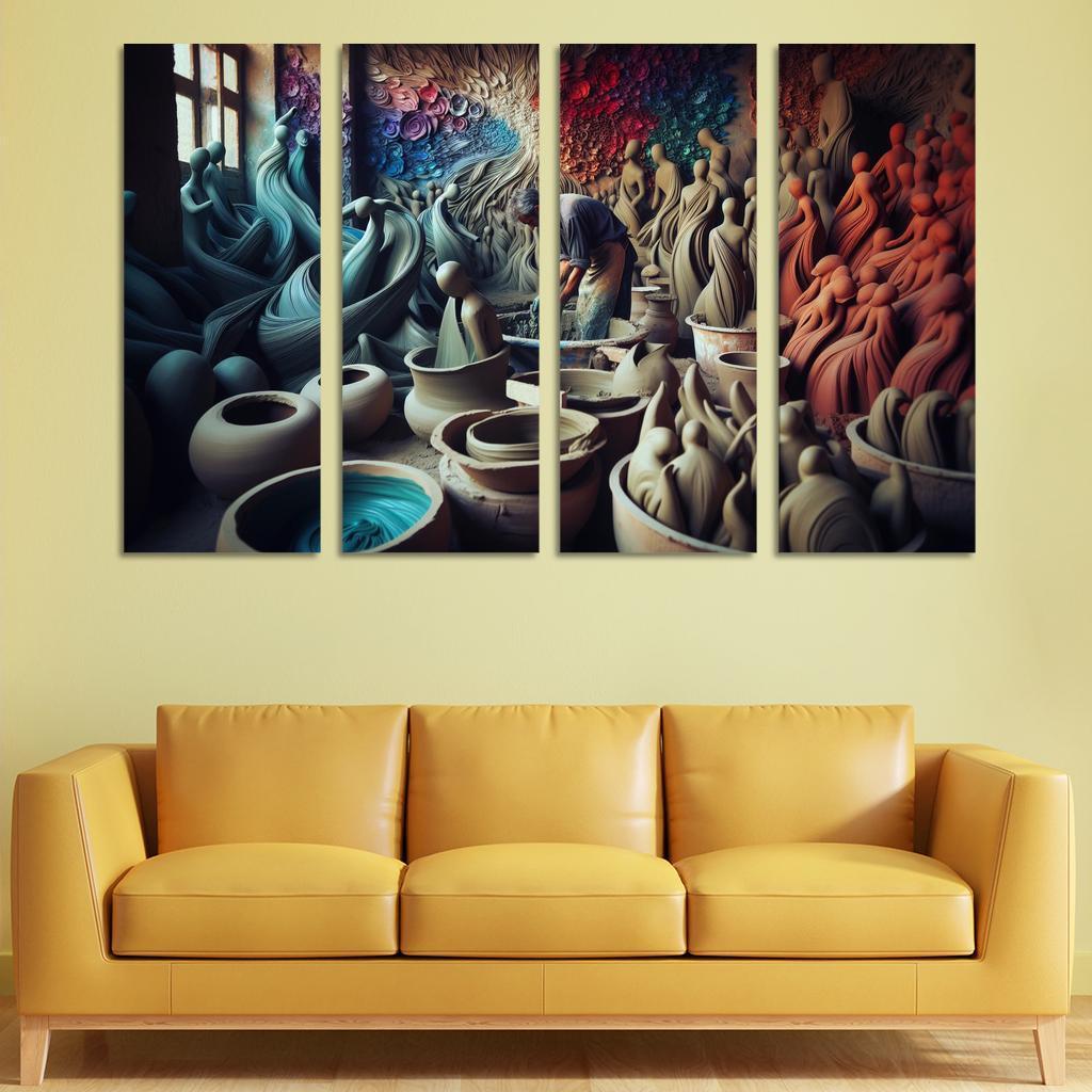 Sculpting Whispers of the Soul 4 Piece HD Modern Canvas Panels-Original Frame