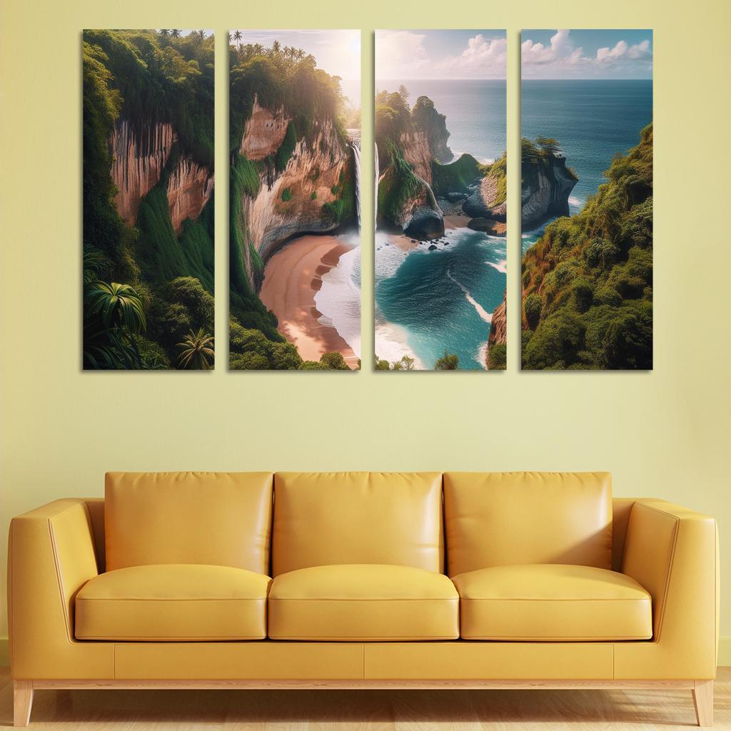 Cascading Waterfalls Beach Modern Paintings Frame