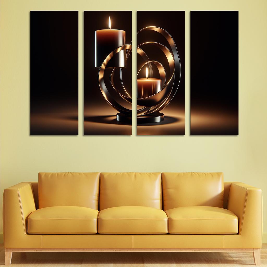 Sculptural Metal Candle Holders 4 Piece HD Modern Canvas Panels-Original Frame