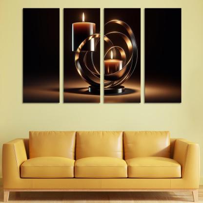 Sculptural Metal Candle Holders 4 Piece HD Modern Canvas Panels-Original Frame