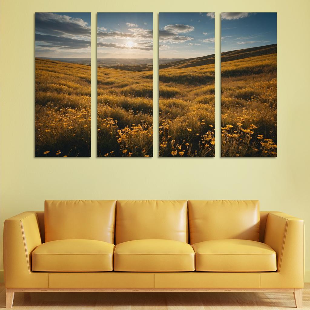 The Elysian Fields Of Golden Wildflowers Multi-panel Paintings