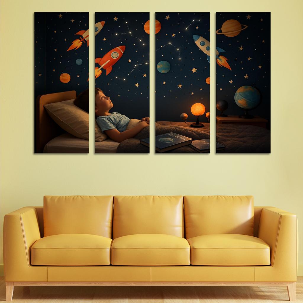 Space Explorer Rocket Panel Oil Paintings Frame