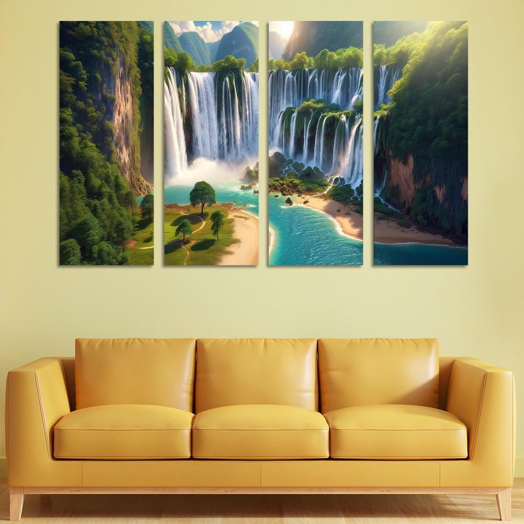 Hidden Falls Beach Waterfall Oasis Abstract Paintings Frame