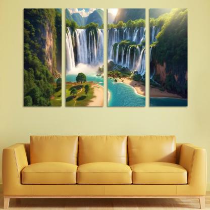 Hidden Falls Beach Waterfall Oasis Abstract Paintings Frame