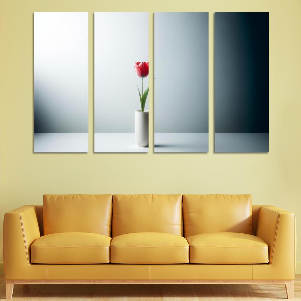 Botanical Minimalism A Single Stem Elegance 4 Piece HD Modern Canvas Panels-Original Frame