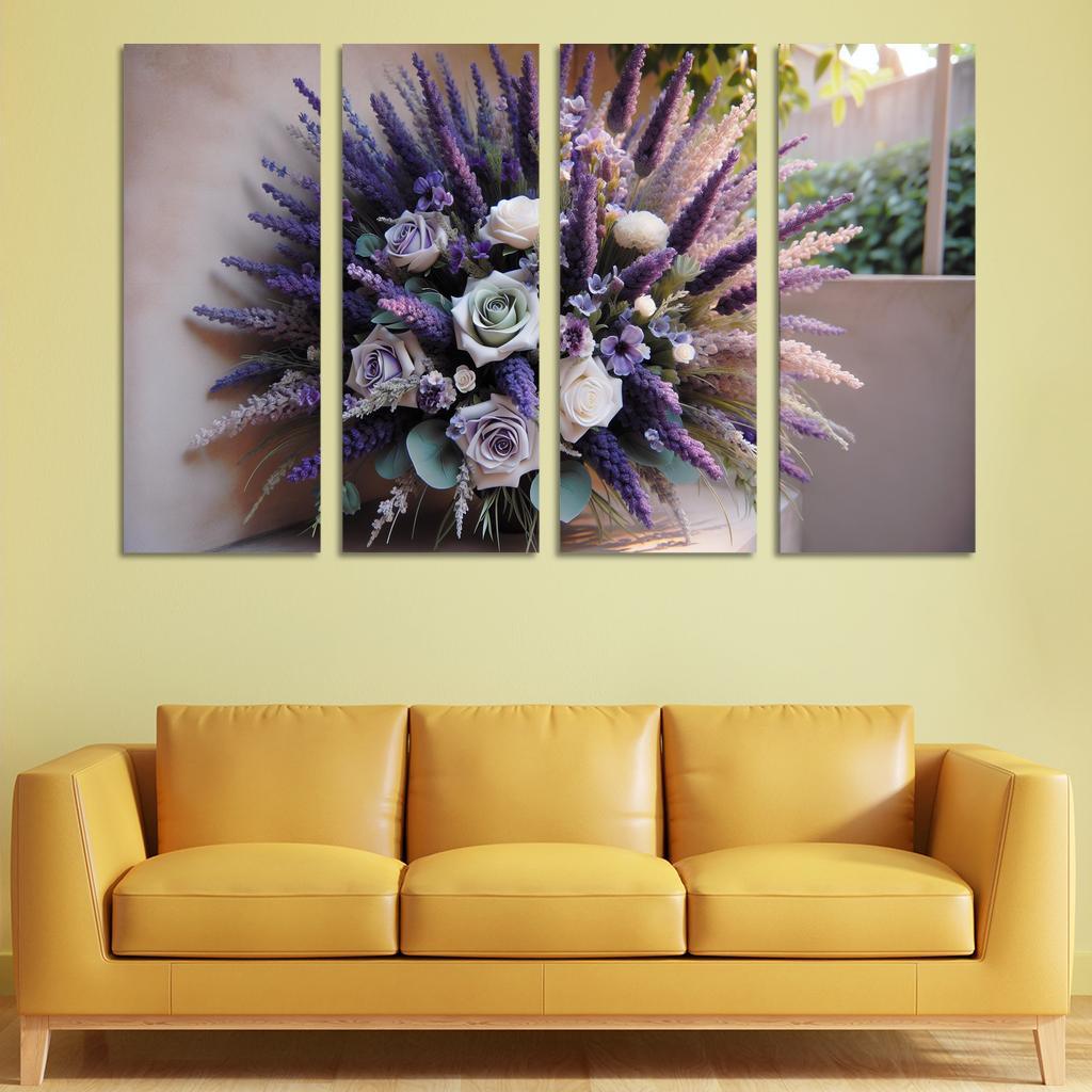 Lavender Dreams A Calming Floral Design 4 Piece HD Modern Canvas Panels-Original Frame
