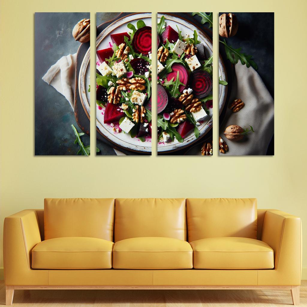 Beetroot and Feta Salad with Walnut Dressing 4 Piece HD Modern Canvas Panels-Original Frame