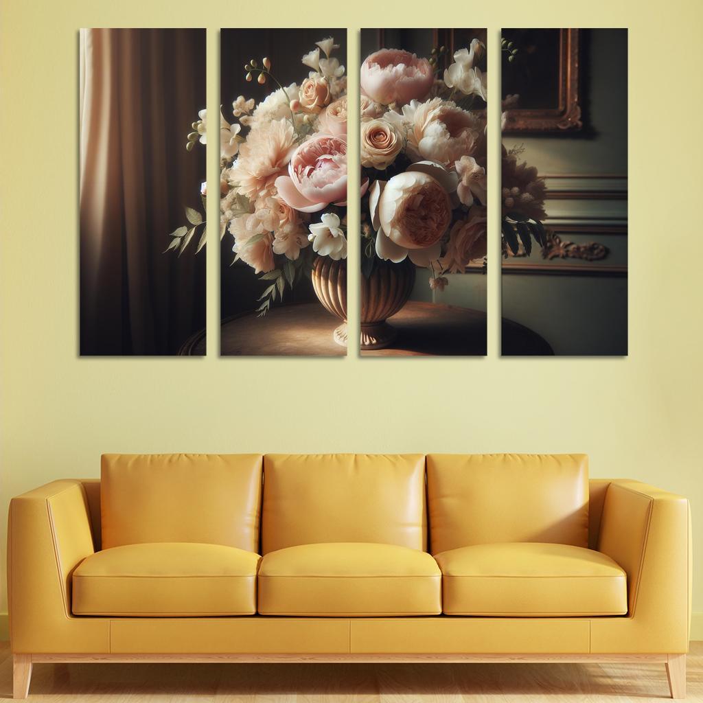 Victorian Romance A Nostalgic Floral Display 4 Piece HD Modern Canvas Panels-Original Frame