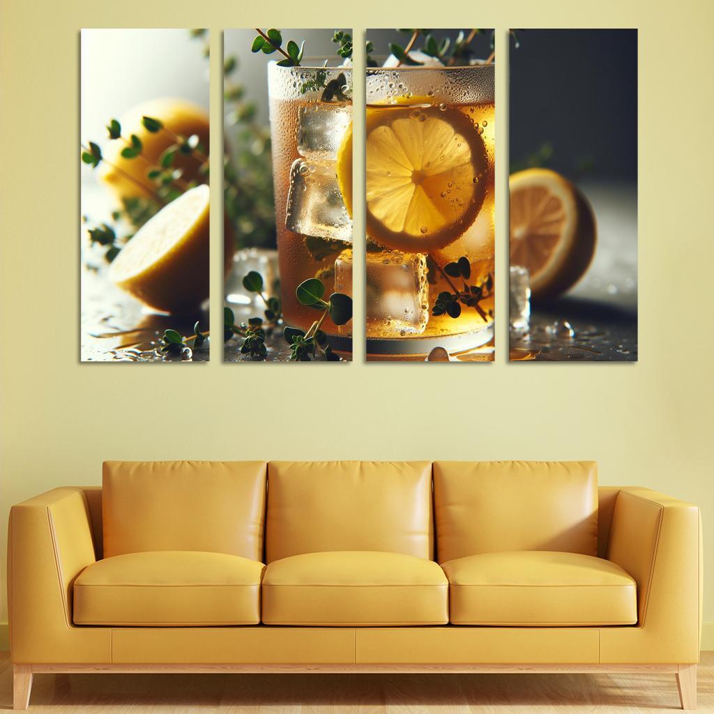 Lemon Thyme Infused Iced Tea 4 Piece HD Modern Canvas Panels-Original Frame