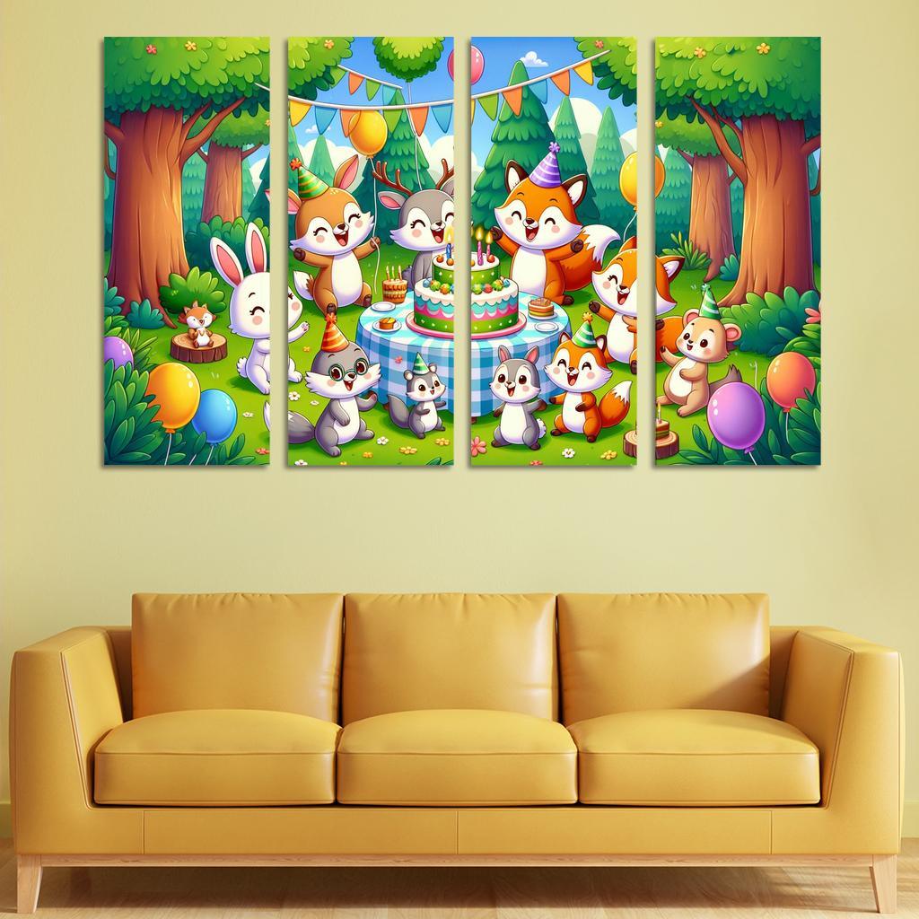 Whimsical Woodland Party 4 Piece HD Modern Canvas Panels-Original Frame