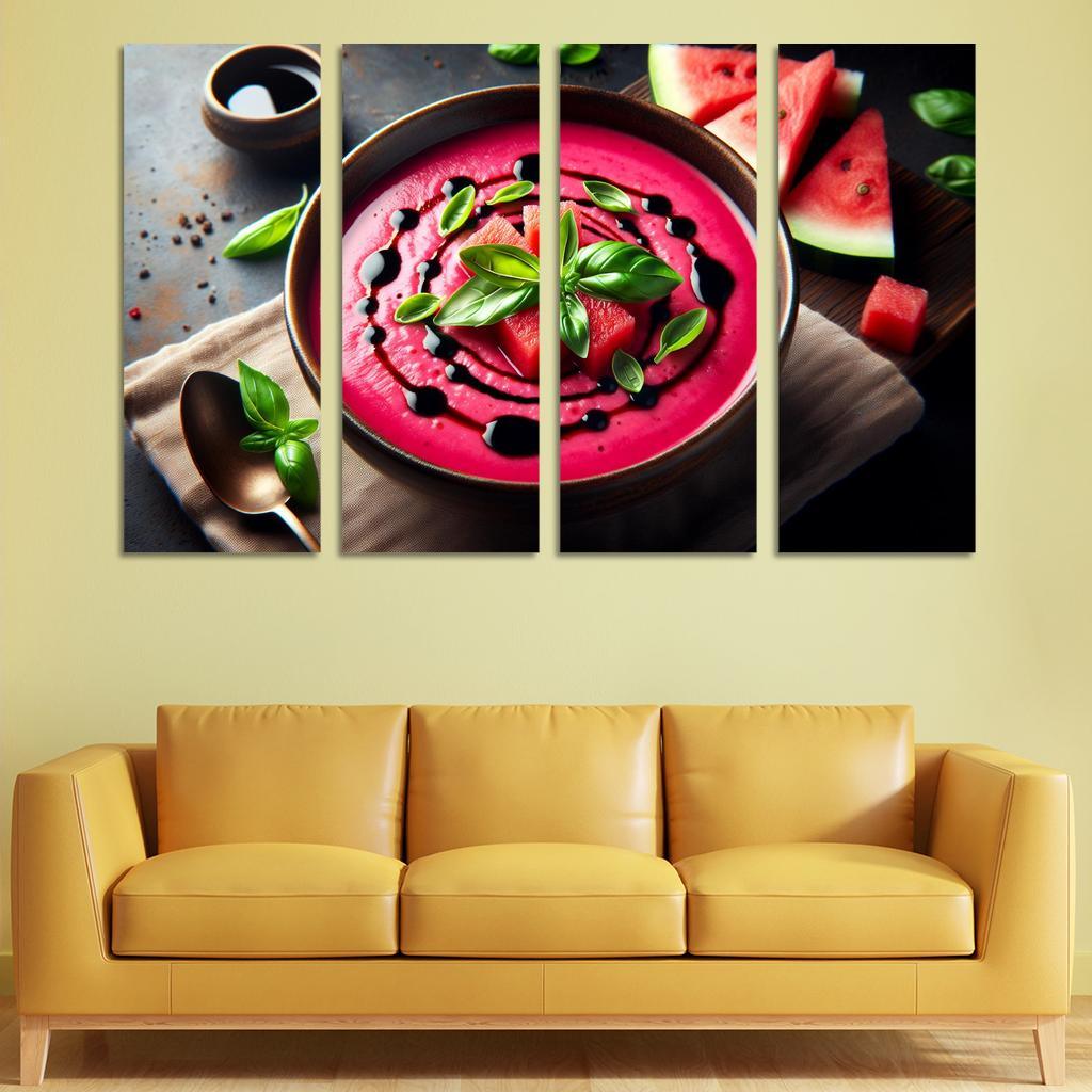 Chilled Watermelon Basil Soup 4 Piece HD Modern Canvas Panels-Original Frame