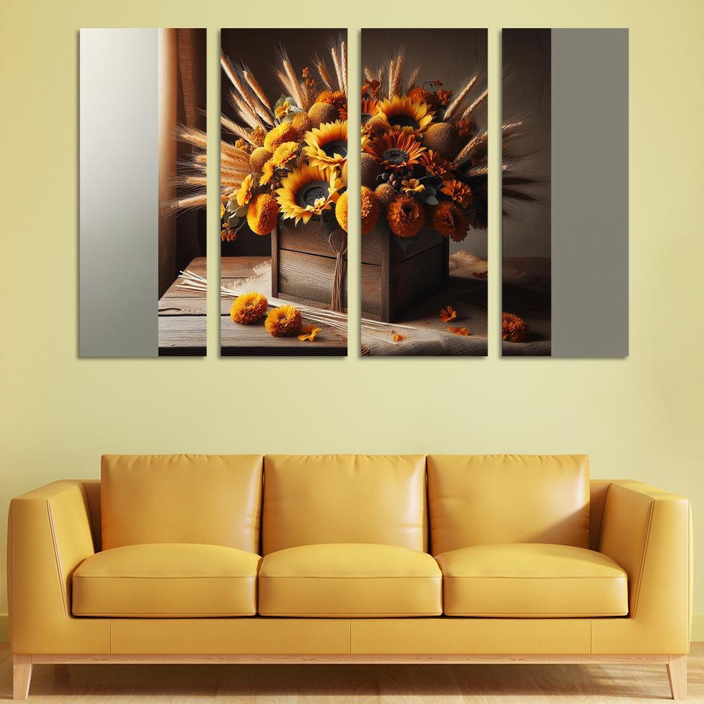 Rustic Charm A Harvest-Themed Centerpiece 4 Piece HD Modern Canvas Panels-Original Frame