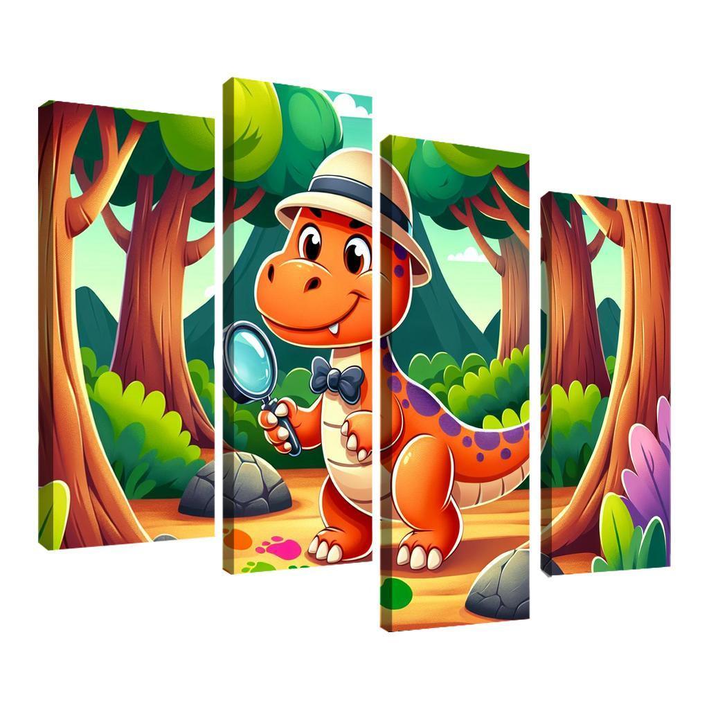 Dino Detective 4 Piece HD Canvas Wall Art-Original Frame