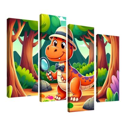 Dino Detective 4 Piece HD Canvas Wall Art-Original Frame