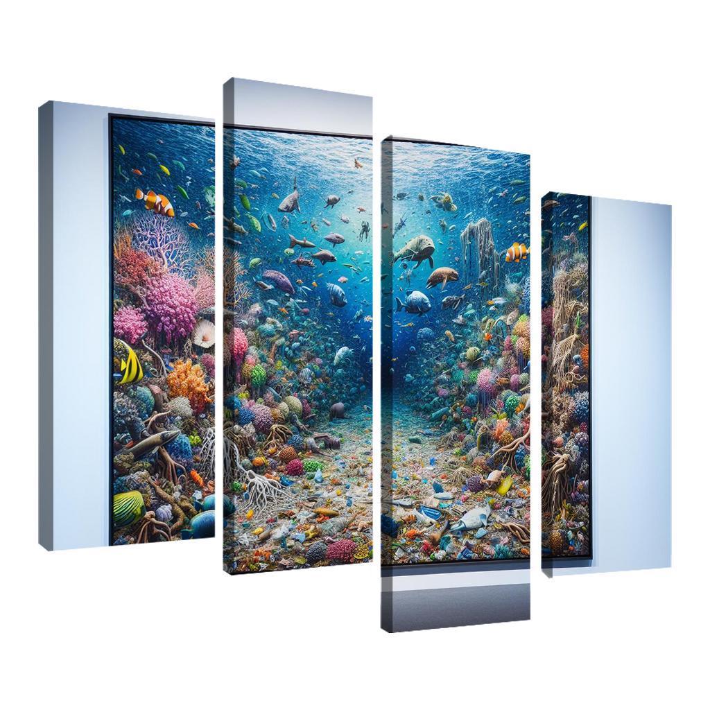 Beneath the Surface Ocean Conservation Awareness 4 Piece HD Canvas Wall Art-Original Frame