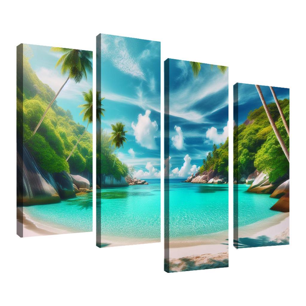 Whispering Palms Cove 4 Piece HD Canvas Wall Art-Original Frame