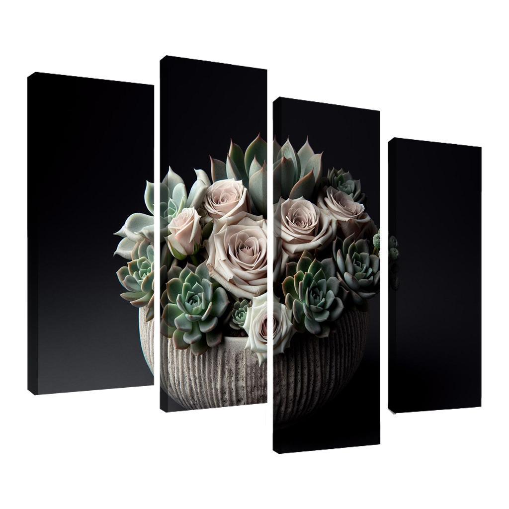 Whispers of the Desert Succulent Floral Fusion 4 Piece HD Canvas Wall Art-Original Frame