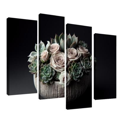 Whispers of the Desert Succulent Floral Fusion 4 Piece HD Canvas Wall Art-Original Frame