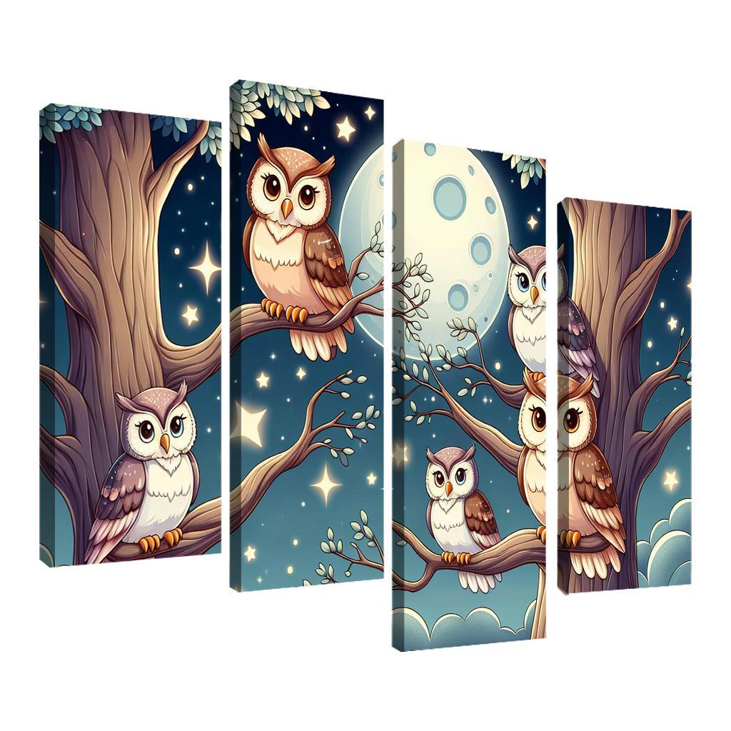 Starry Night Owls - Nighttime Whimsy Framed Paintings